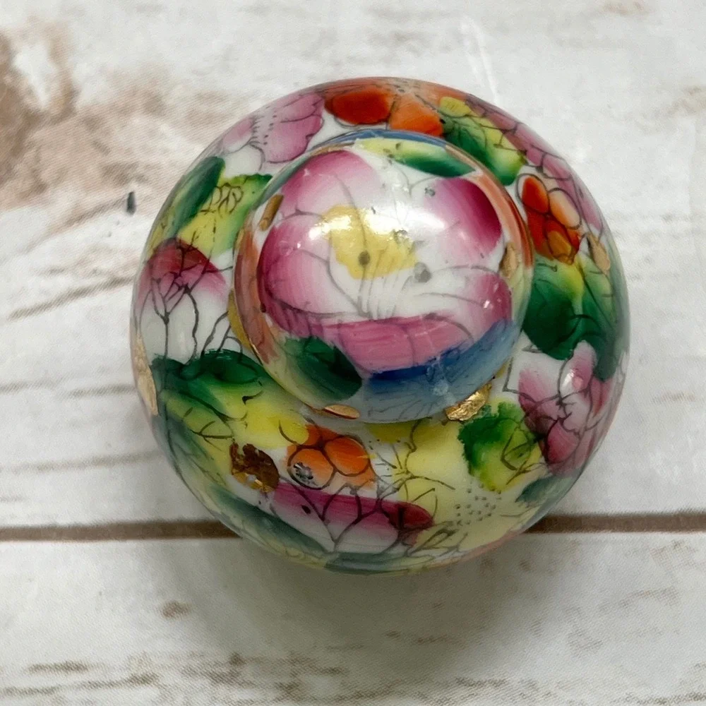 Vintage Ginger Jar Multicolor Millefleur Floral Gold Gilt Porcelain Small 3in